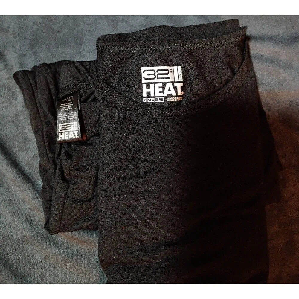 32 Degrees Heat Kids Base Layer Set Long Sleeve Top + Bottom Black Size L 2-Pack